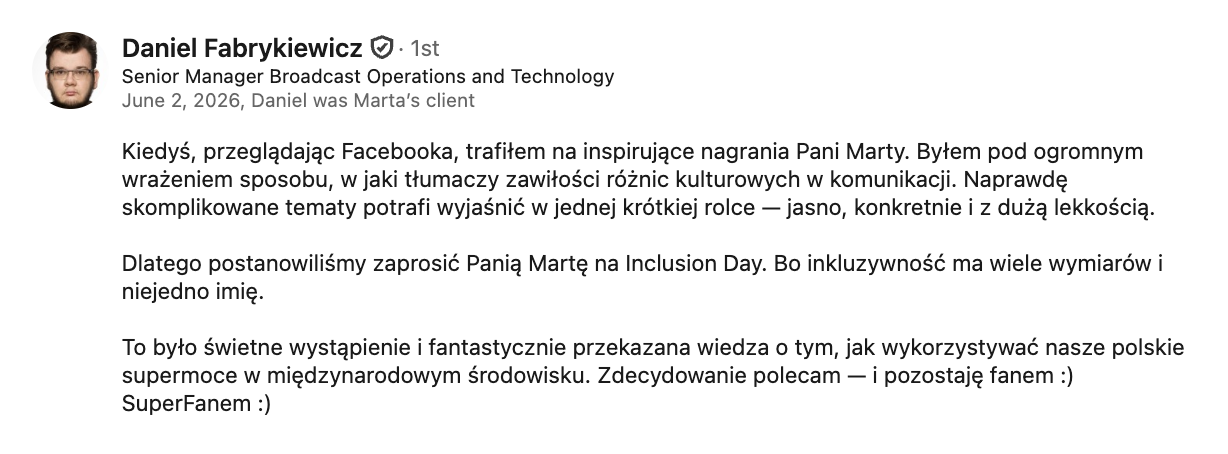 Opinia po szkoleniu English Like a PRO dla Warner Bros. Discovery